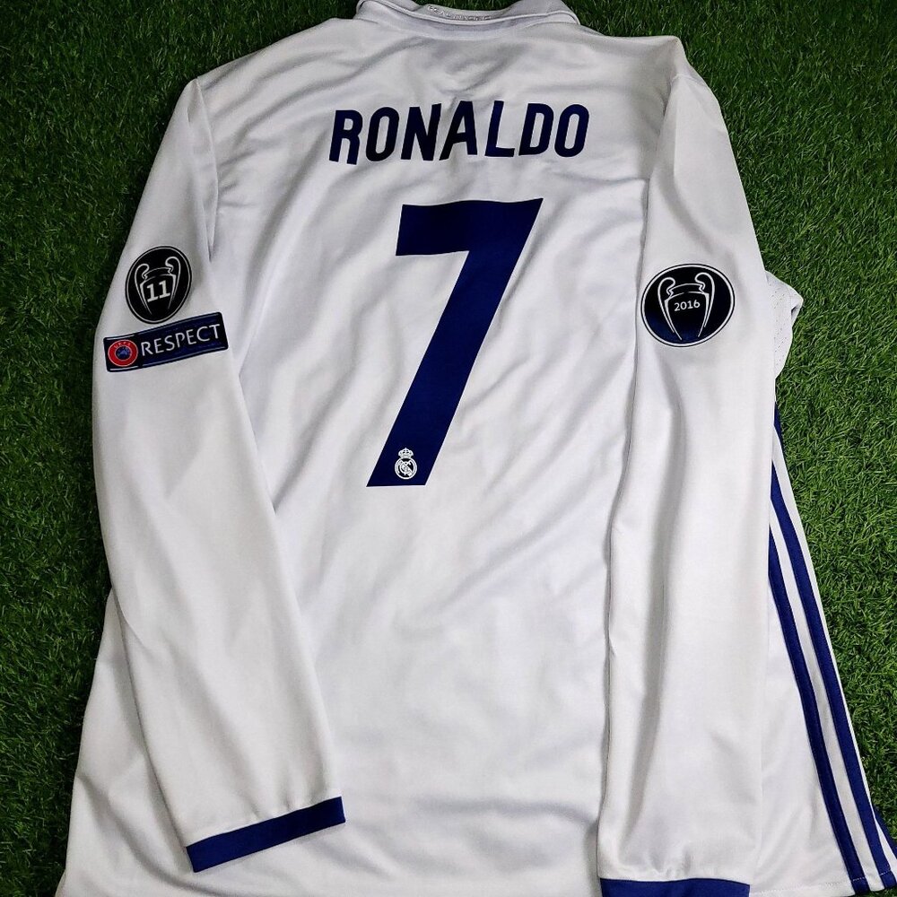 Cristiano Ronaldo Real Madrid 2016 2017 UEFA Home Long Sleeve Soccer Jersey XL